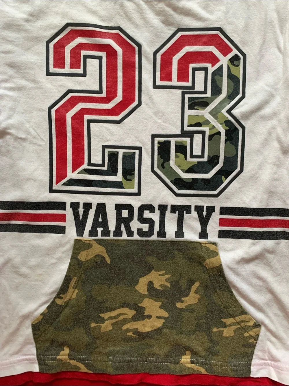 Quad Seven Varsity 23 Kids' Short Sleeve Tee - White with Red & Green Camo